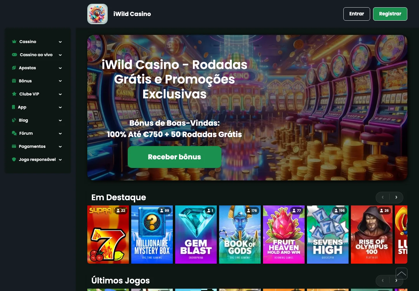 iWild casino website screenshot