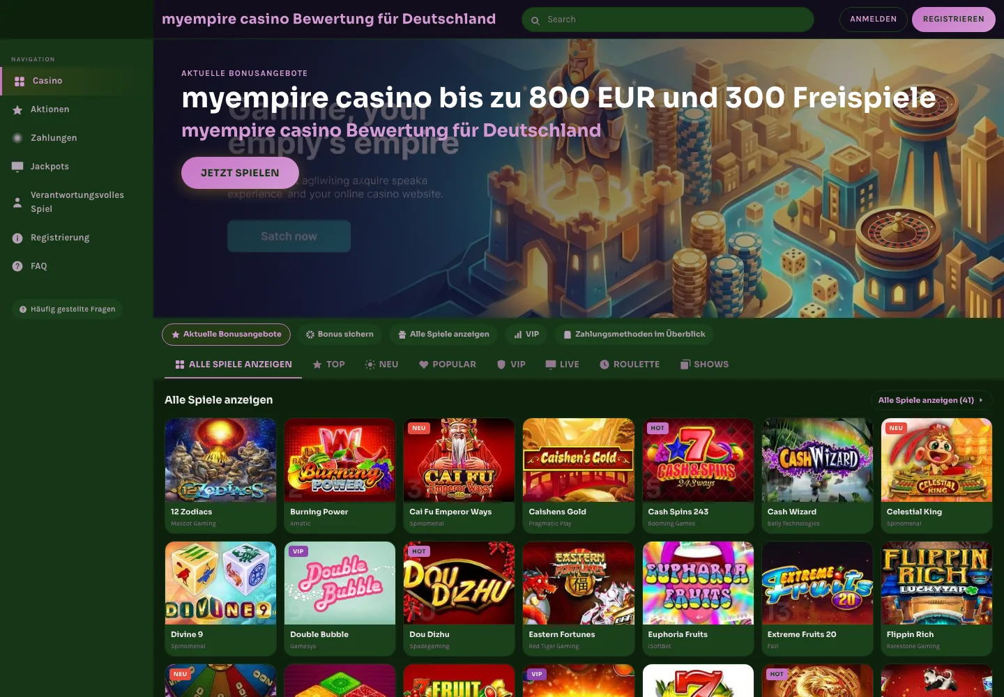 MyEmpire casino website screenshot