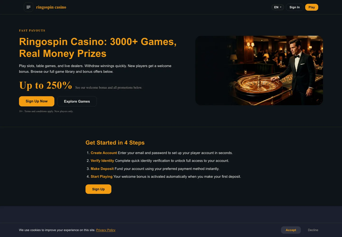 RingoSpin casino website screenshot