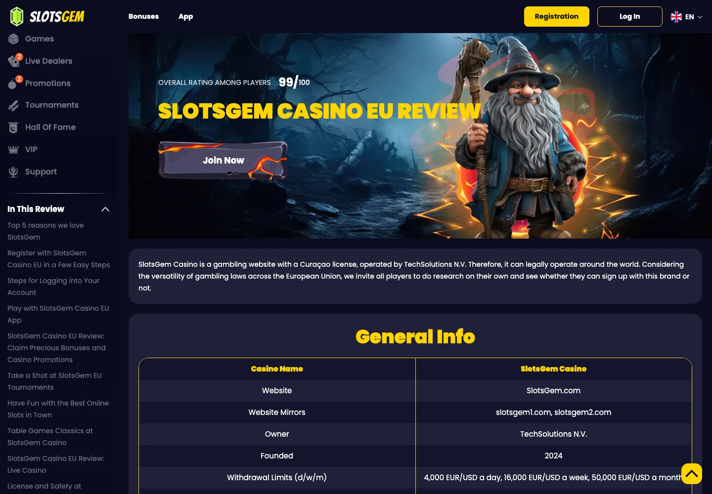 SlotsGem casino website screenshot