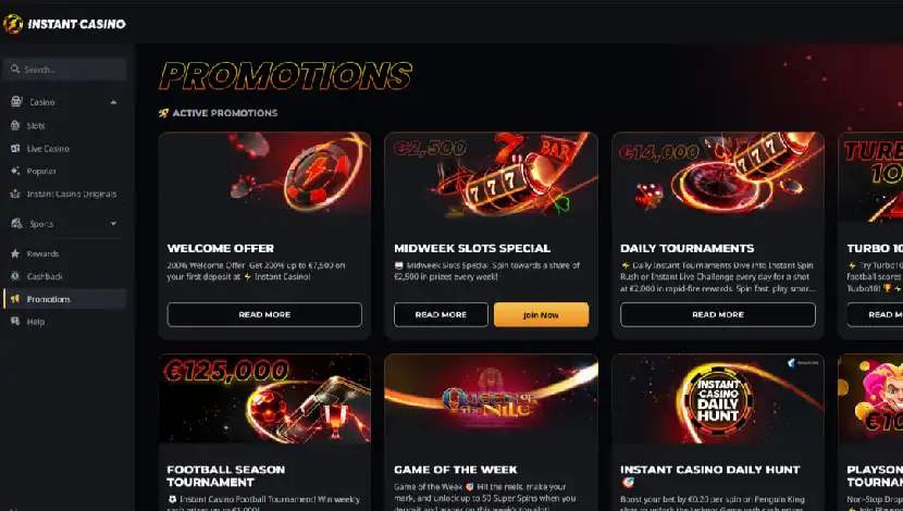 Instant Casino deposit and withdrawal options