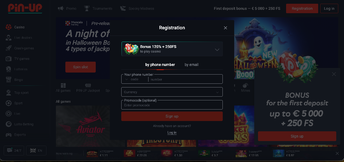 Pin Up games and software lobby