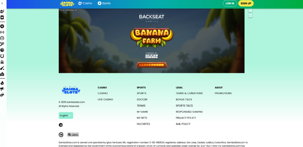 Samba Slots welcome bonus