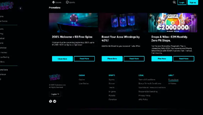 Turbo Wins games and software lobby