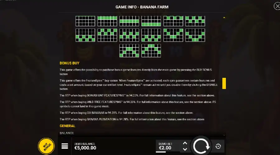 Banana Farm bonus buy options and Go Bananas feature screen Banana Farm bonus buy options and Go Bananas feature screen
