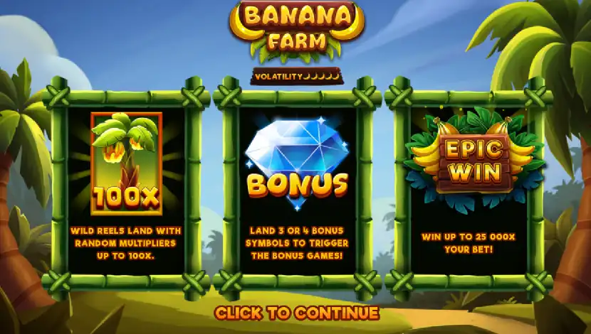 Banana Farm slot game stats and RTP details with 6x4 layout and Backseat Gaming info