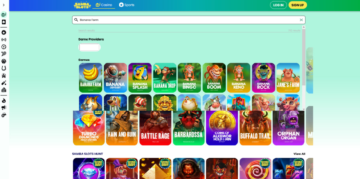 Demo mode and real play options for Samba slots Banana Farm on desktop and mobile Demo mode and real play options for Samba slots Banana Farm on desktop and mobile